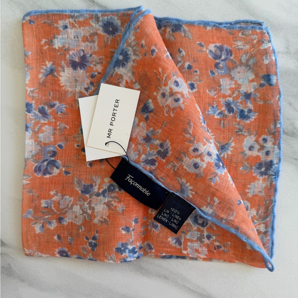 Faconnable Orange and Blue Floral Pocket Square